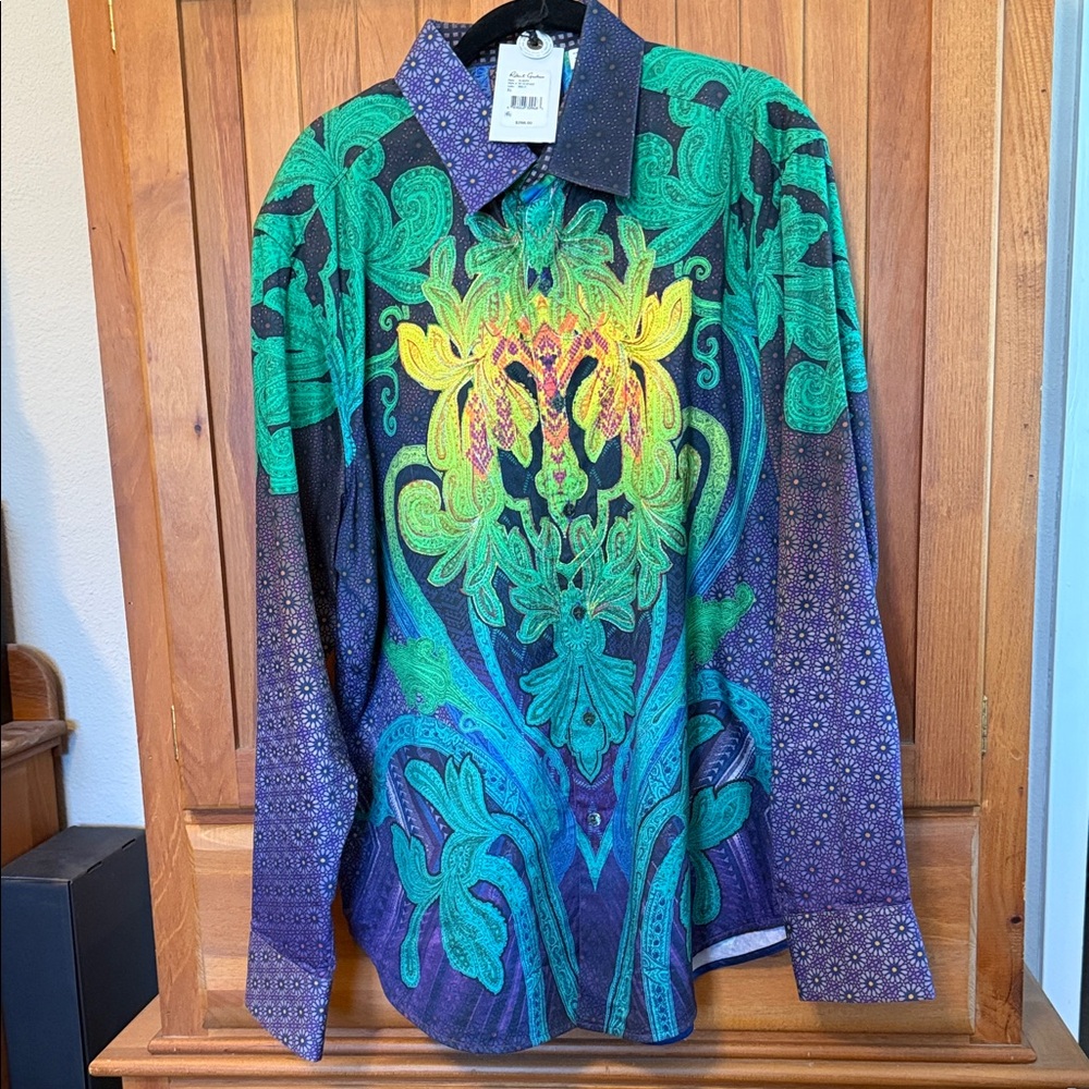 Robert Graham Alberti Green and Purple Patterned Shirt